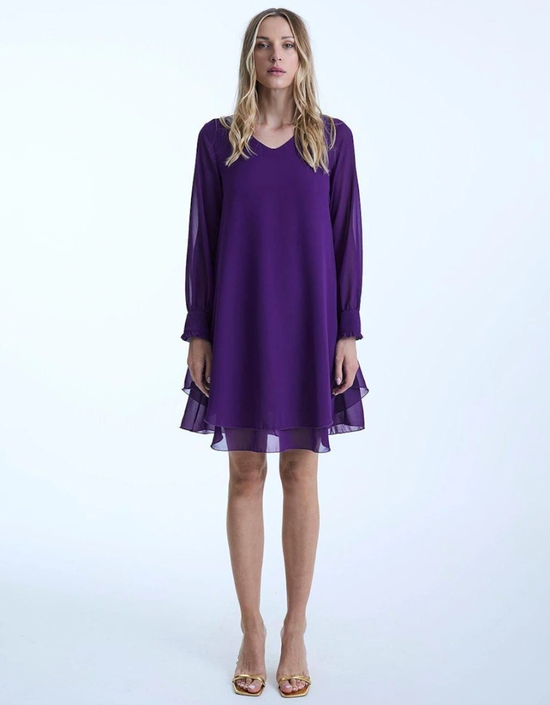 Long Sleeve Purple Wave Hem Dress
