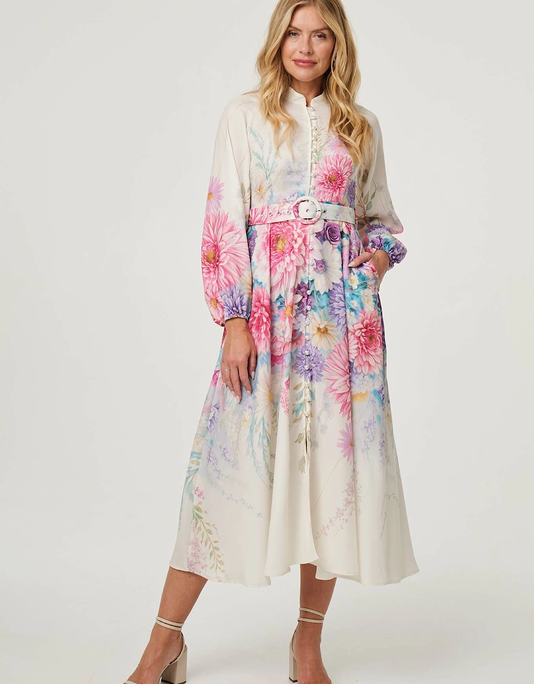 Border Print Belt Detail Midi Dress, 2 of 1