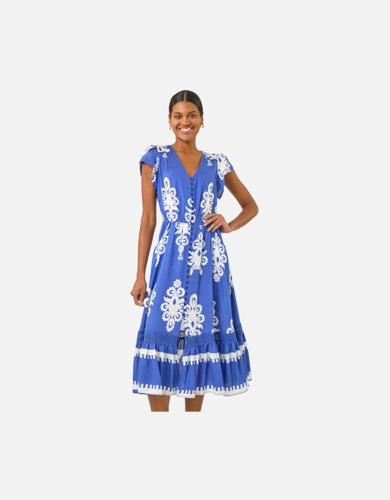 Paisley Print Buttoned Midi Dress