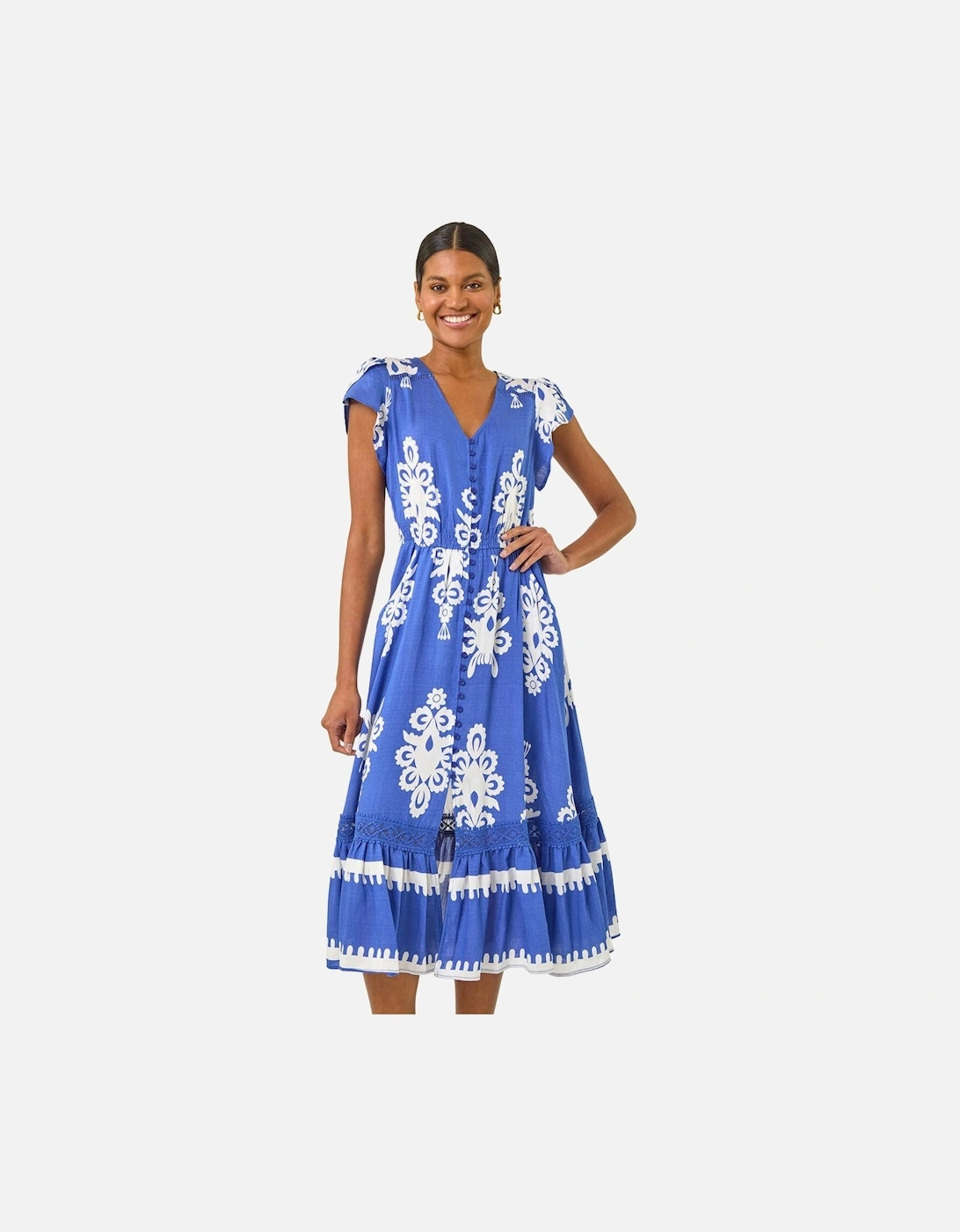 Paisley Print Buttoned Midi Dress, 2 of 1