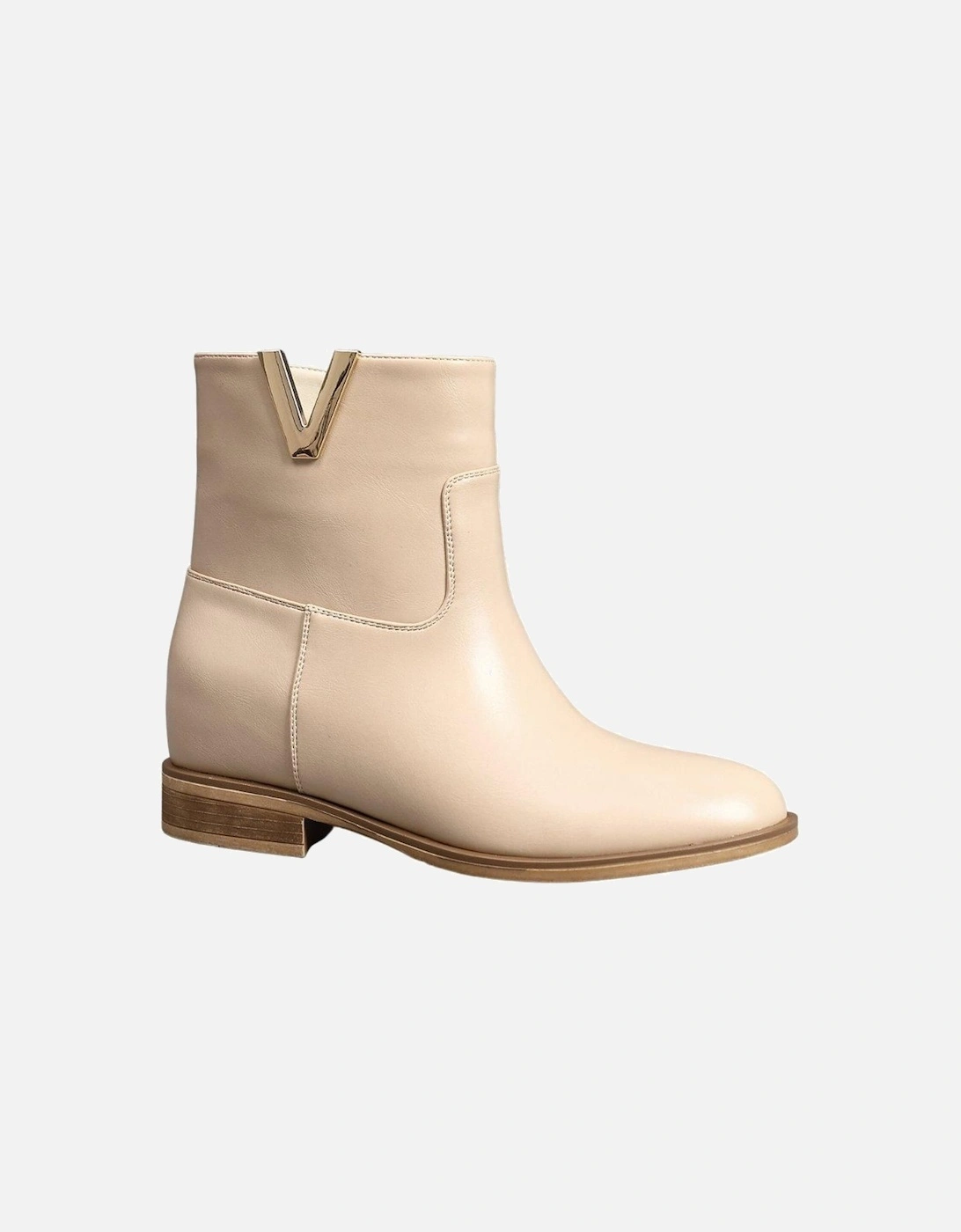 Almond Toe V-shaped Gold Ornament Zip Closure Fur Lining Interior Flat Ankle Boots, 2 of 1
