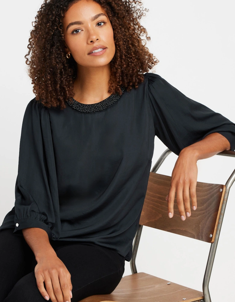 3/4 Sleeve Beaded Blouse