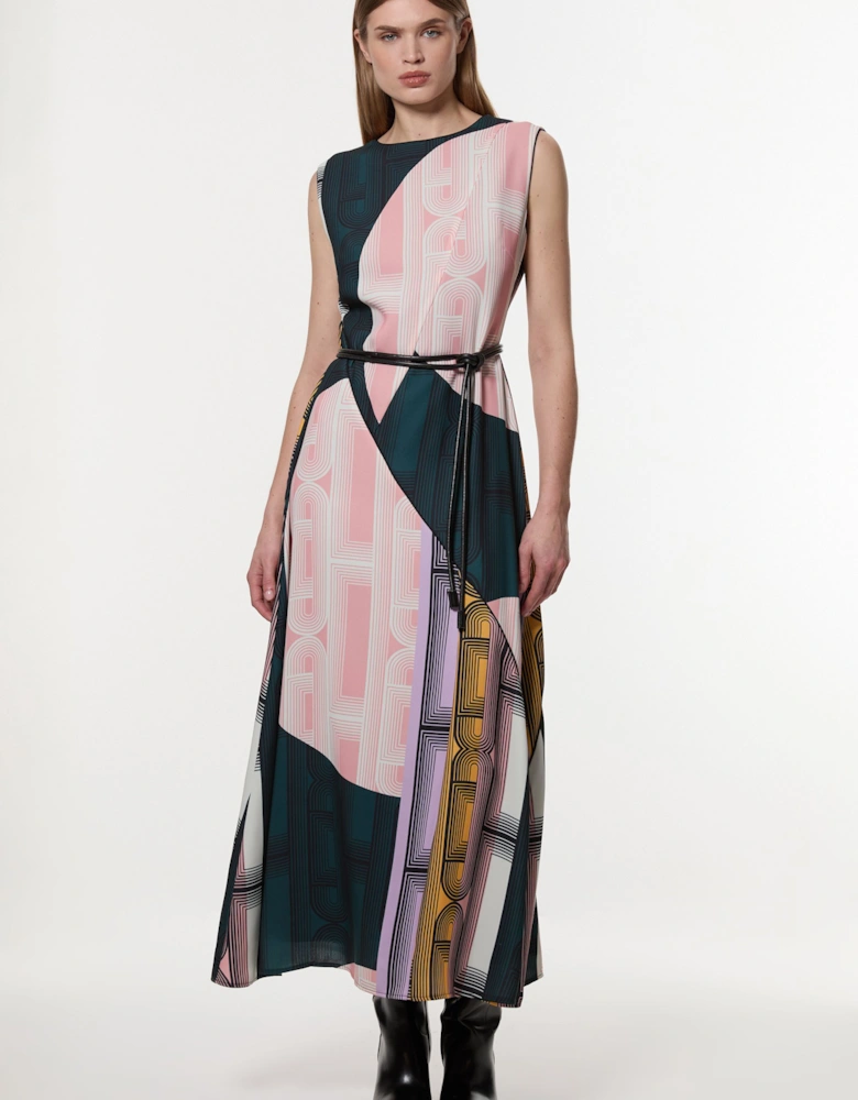 Amelia Graham Soft Tailored Print Placement Full Midaxi Dress