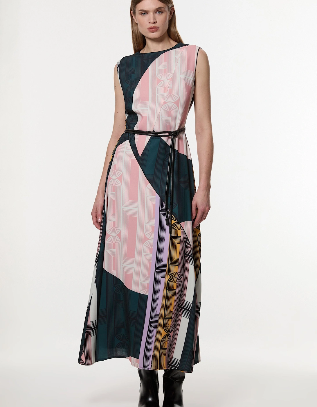 Amelia Graham Soft Tailored Print Placement Full Midaxi Dress, 2 of 1