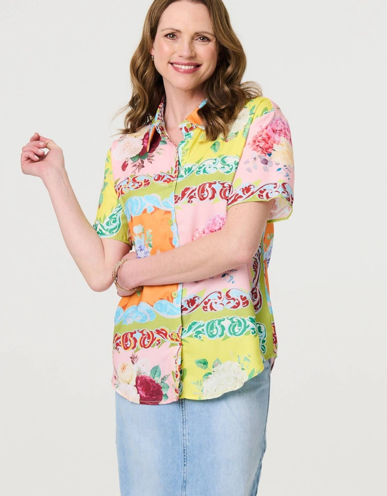 Mosaic Print Short Sleeve Relaxed Shirt