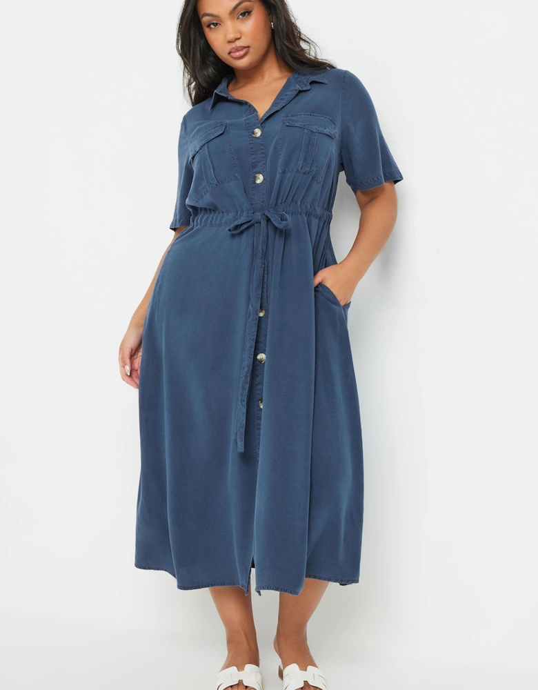 Tie Waist Chambray Shirt Dress