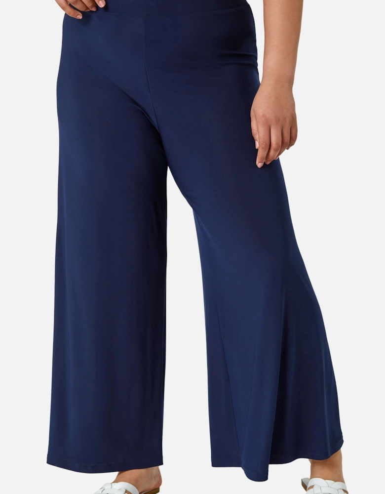 Curve Elastic Waist  Wide Leg Trousers