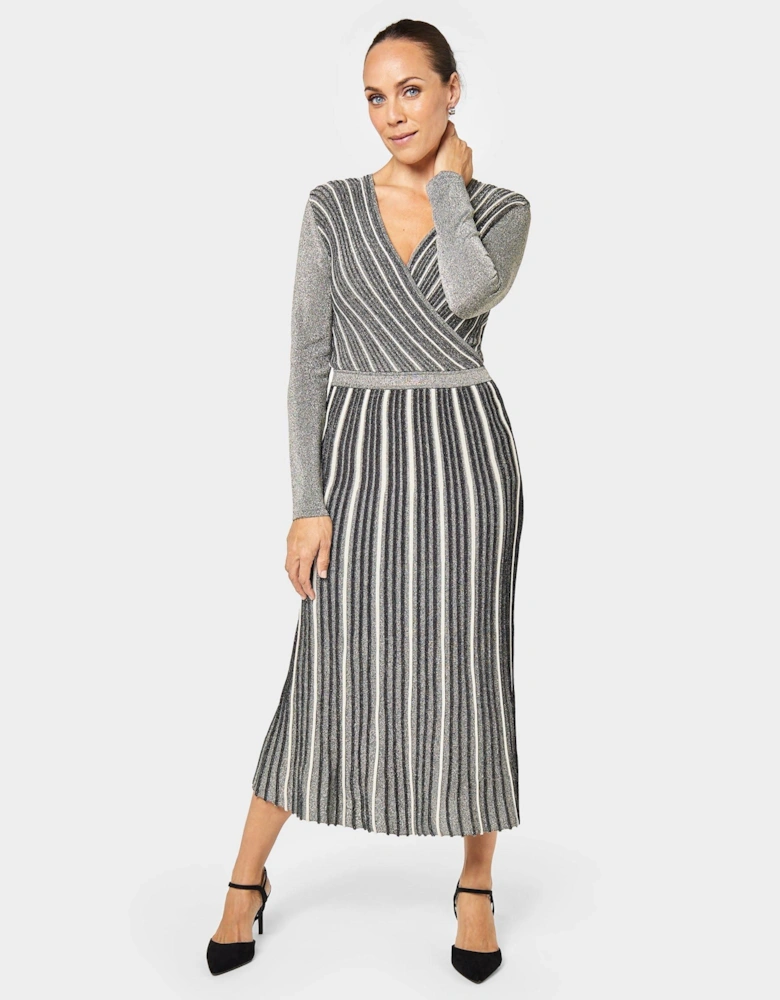 Eliza Striped Metallic Knitted Midi Dress