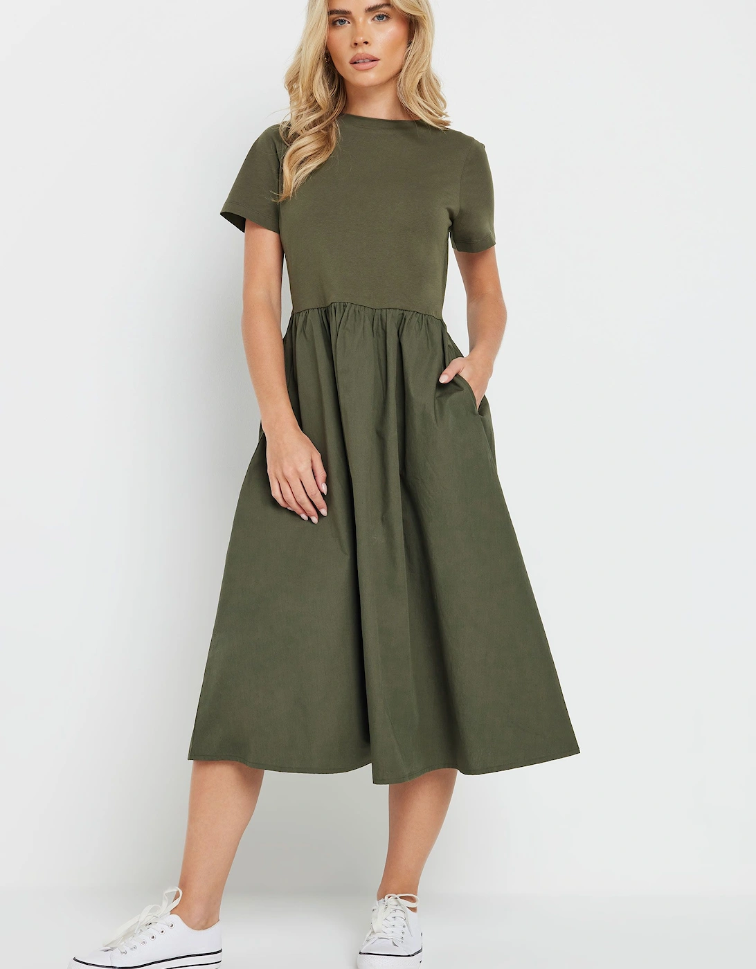 Petite Short Sleeve Cotton Midi Dress, 2 of 1
