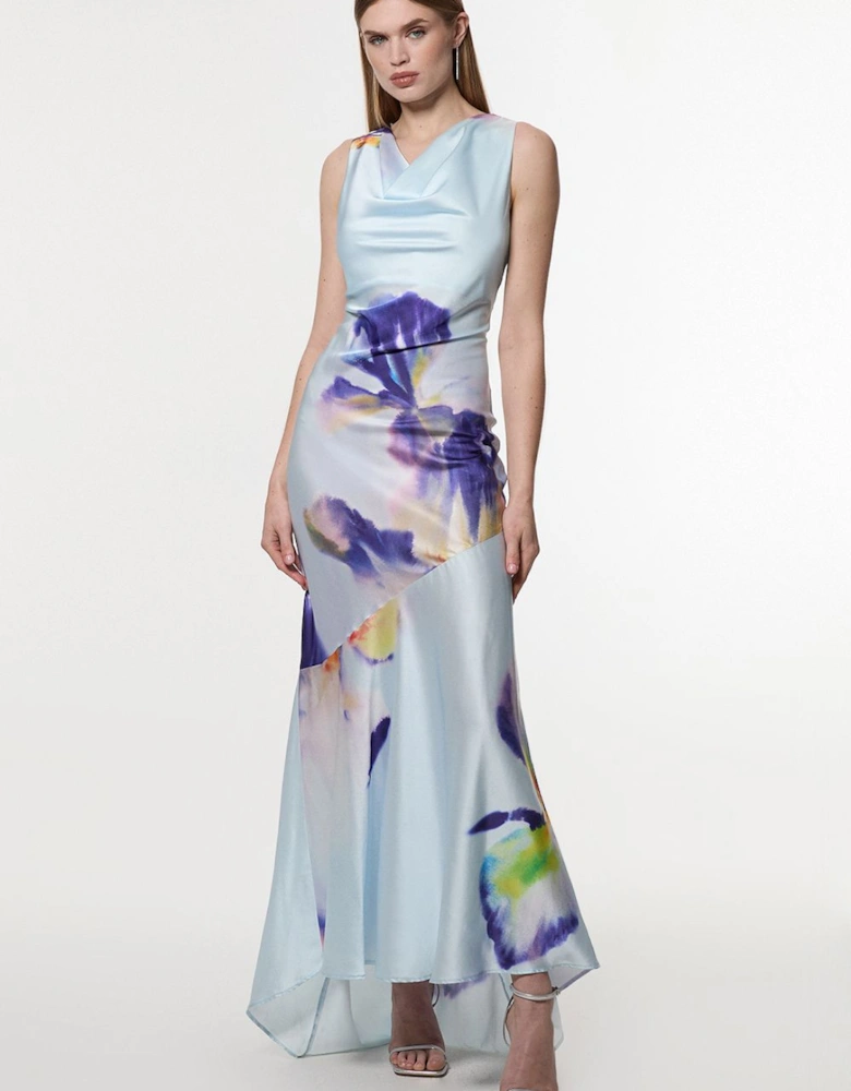 Petite Hammered Satin Cowl Neck Woven Maxi Dress
