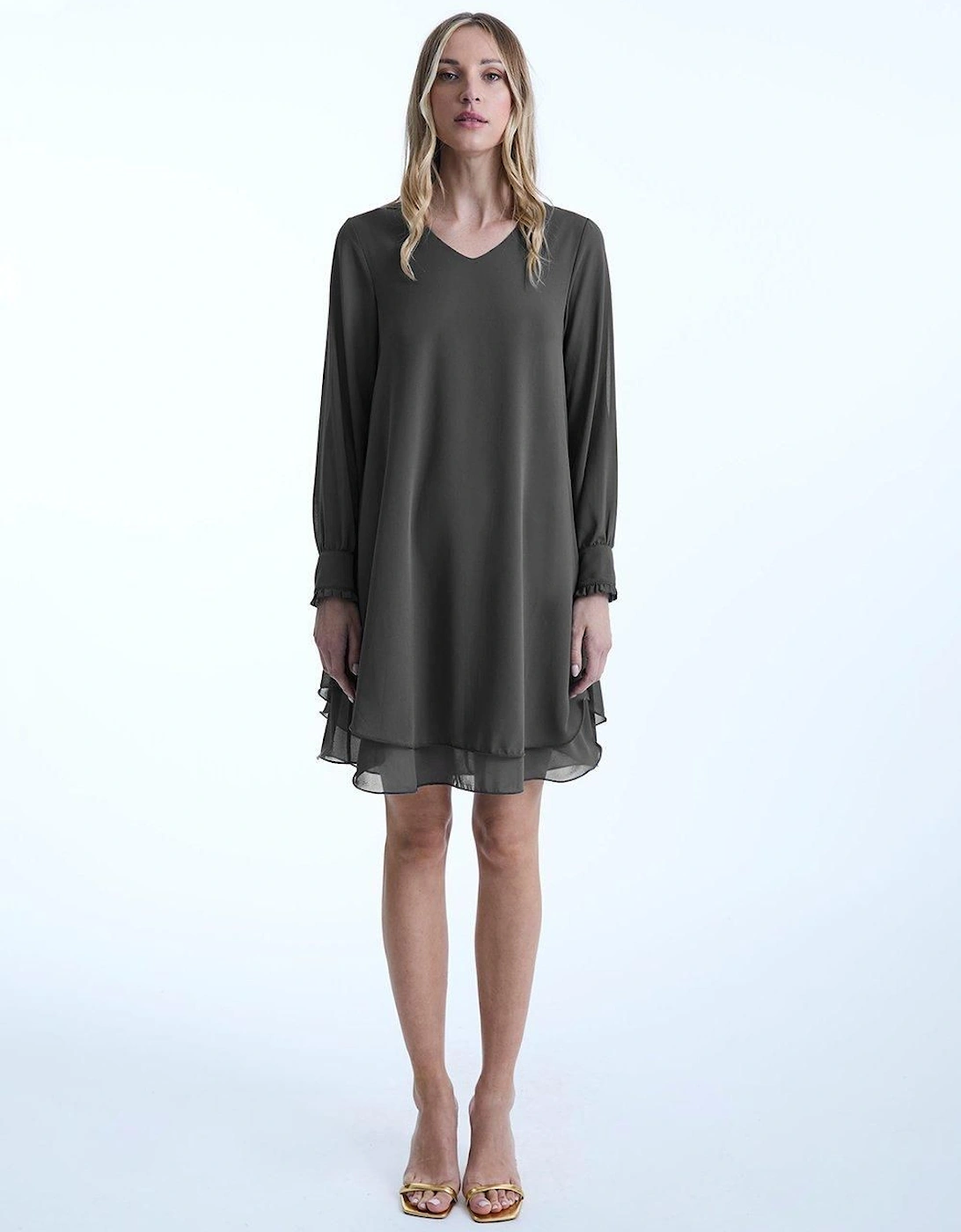 Long Sleeve Charcoal Wave Hem Dress, 2 of 1