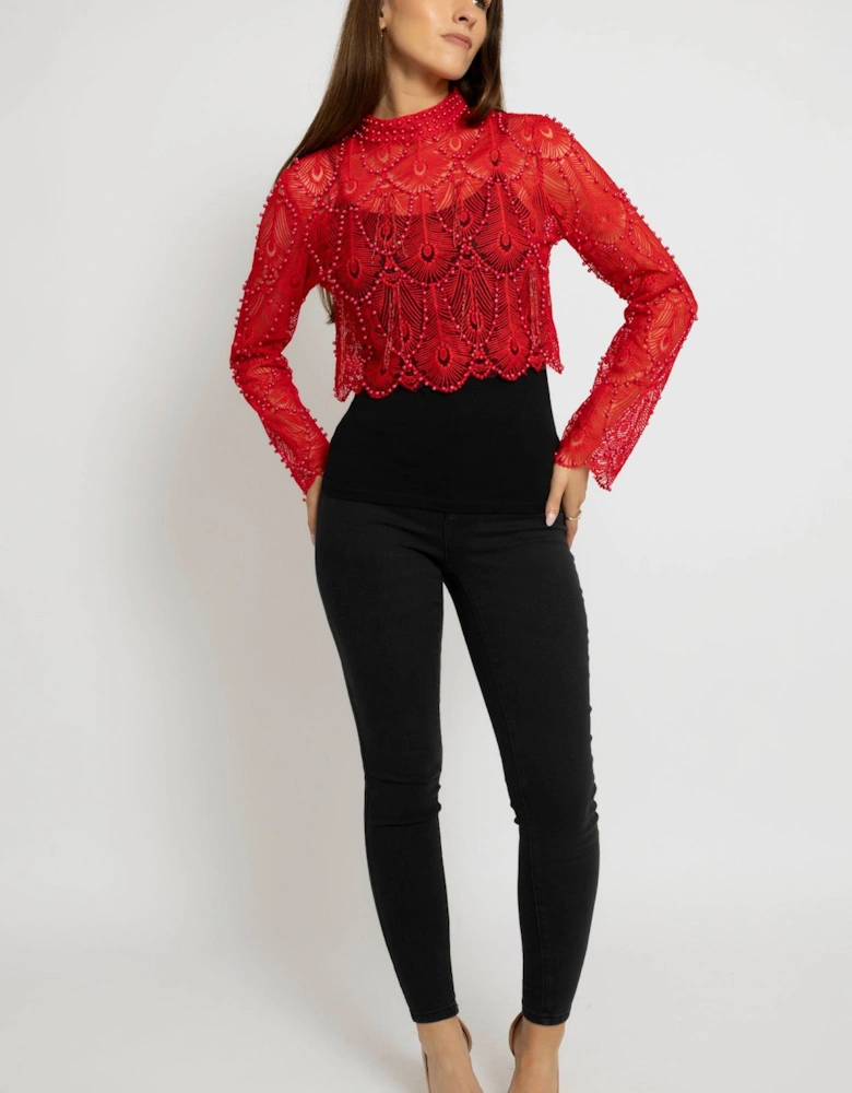 Luxe Lace Mock Neck Blouse