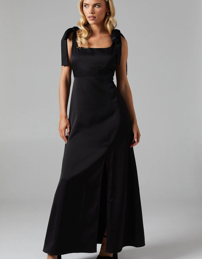 Petite Satin Tie Shoulder Midi Bridesmaid Dress