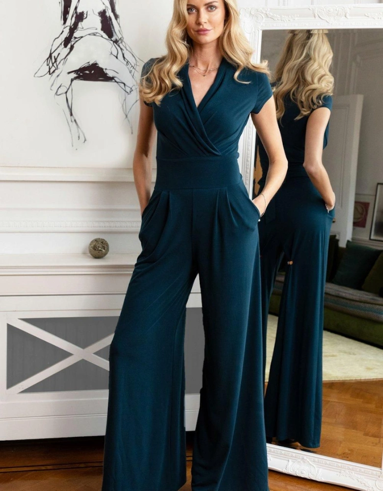 Cap Sleeved Wide Leg Jumpsuit