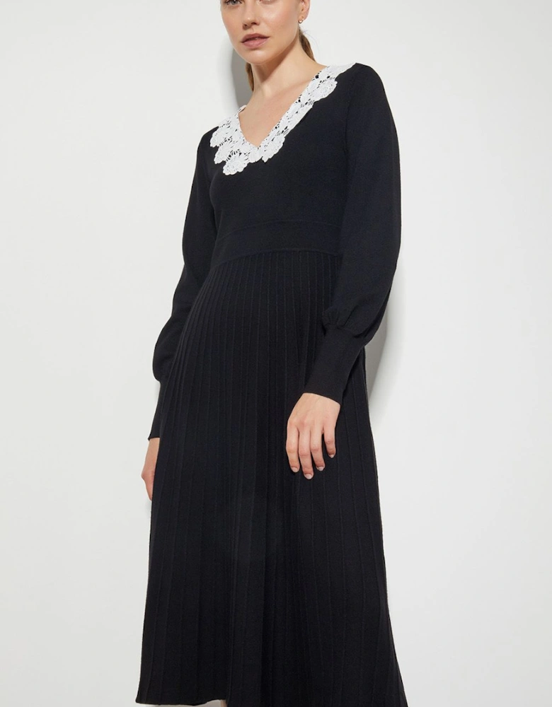 Lola Lace Knit Midi Dress Black