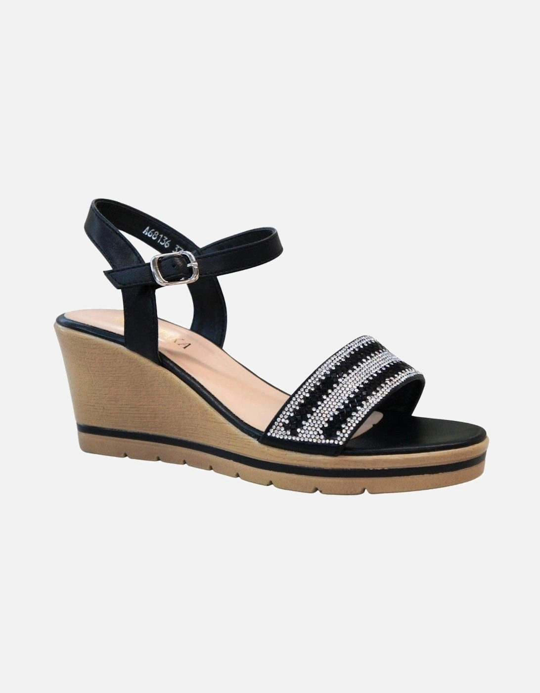 Shiny Sparkling Diamante with Buckle Closure Platform Wedge Sandals, 2 of 1