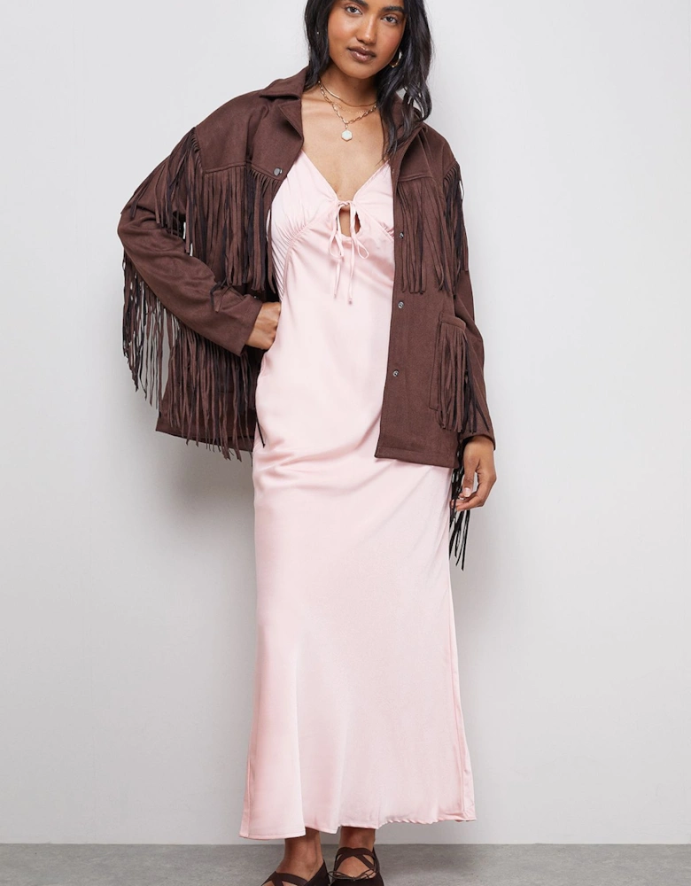 Satin Strappy Tie Front Maxi Slip Dress
