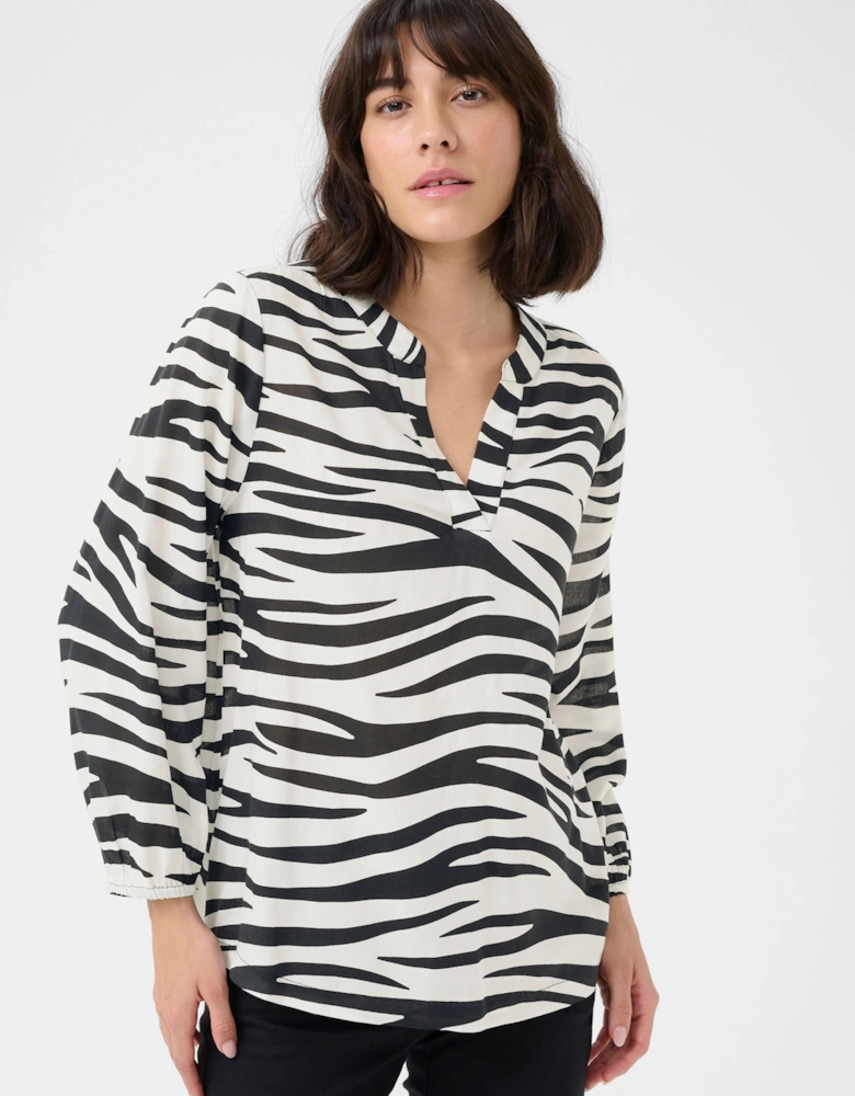 KAjanne V-notch Neck 3/4 Sleeve Blouse Animal Print
