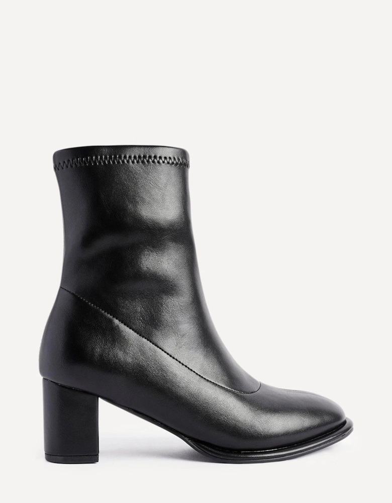 Rita Black Faux Leather Round Toe Block Heel Sock Boot