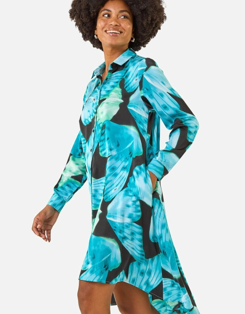 Abstract Print High Low Shirt Dress