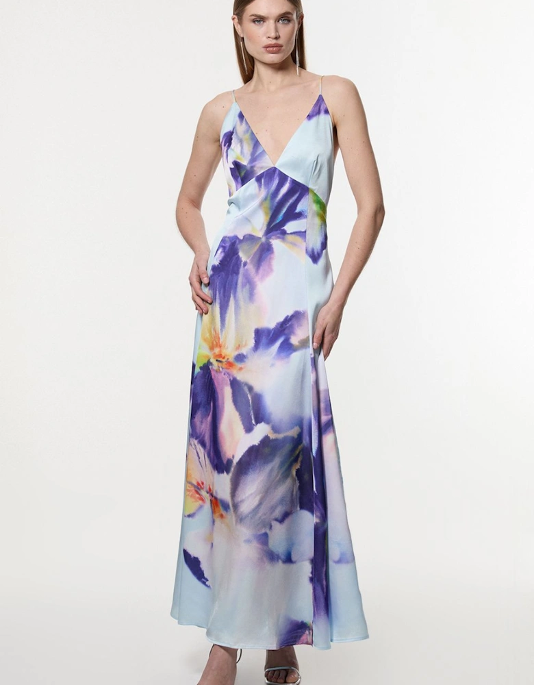 Hammered Satin Deep V Strappy Woven Maxi Dress