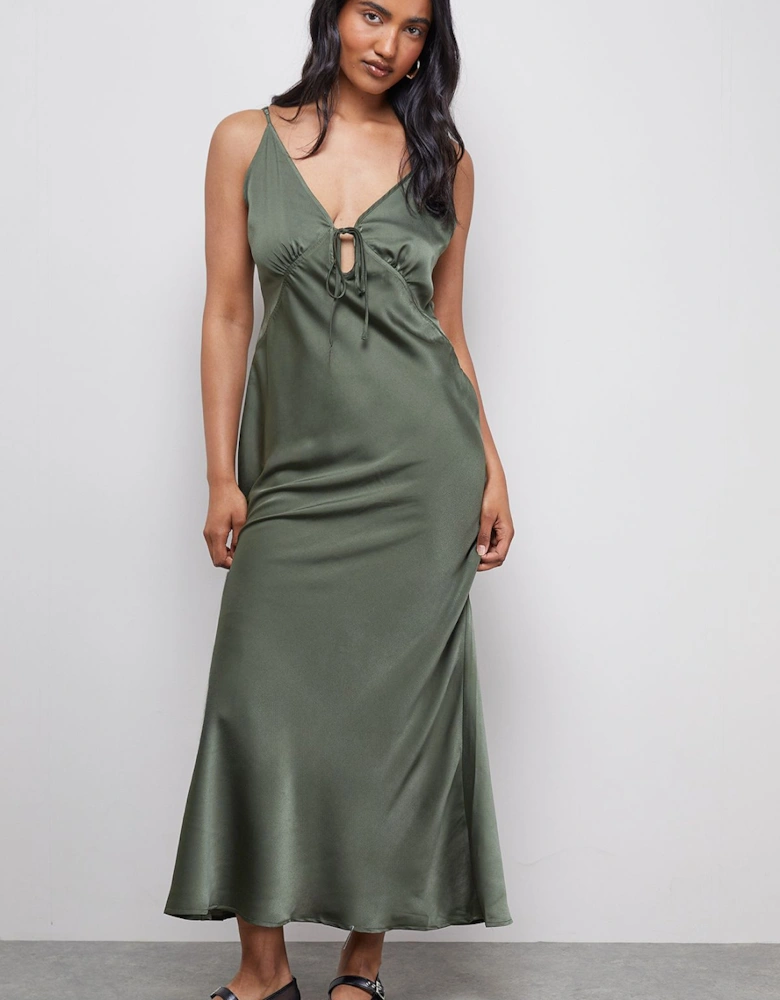 Satin Strappy Tie Front Maxi Slip Dress