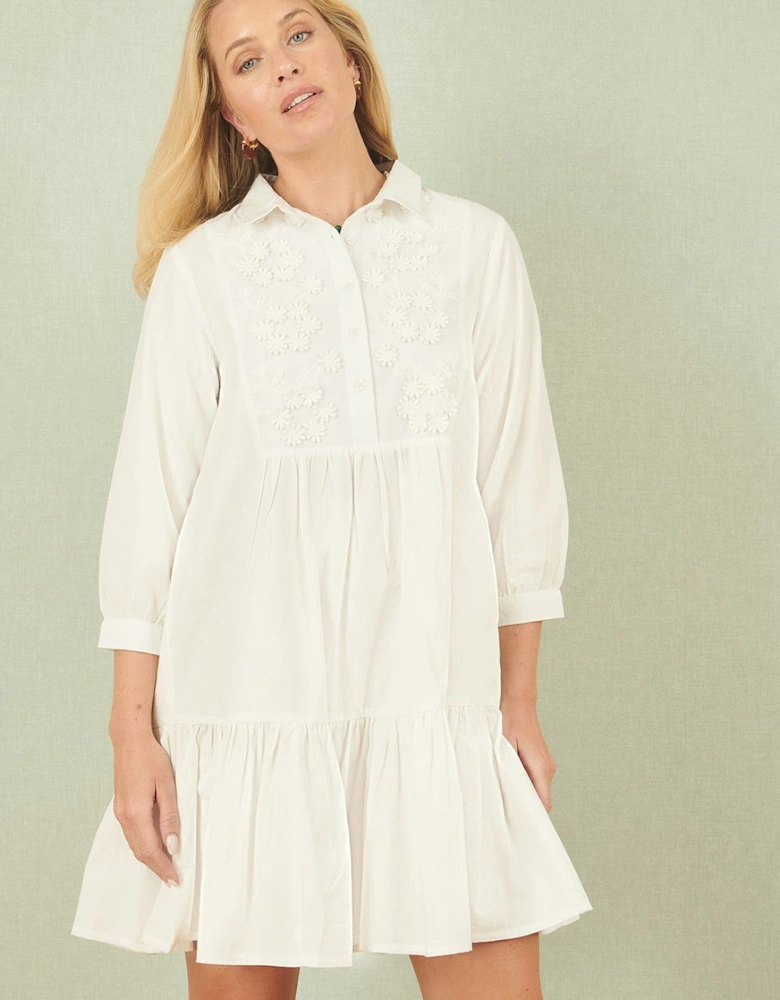 White Cotton Flower Tunic Dress