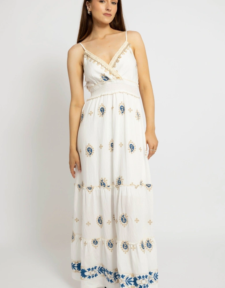 Embroidered Maxi Dress with Strappy Back