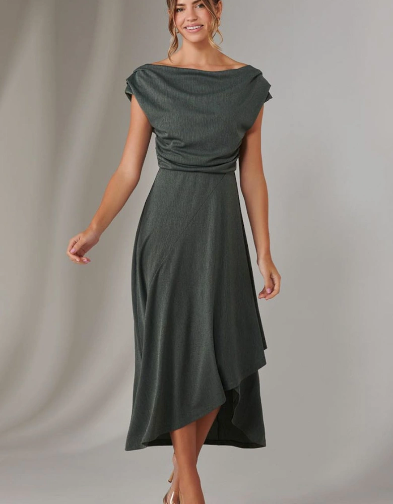 Asymmmetric Draped Midi Dress