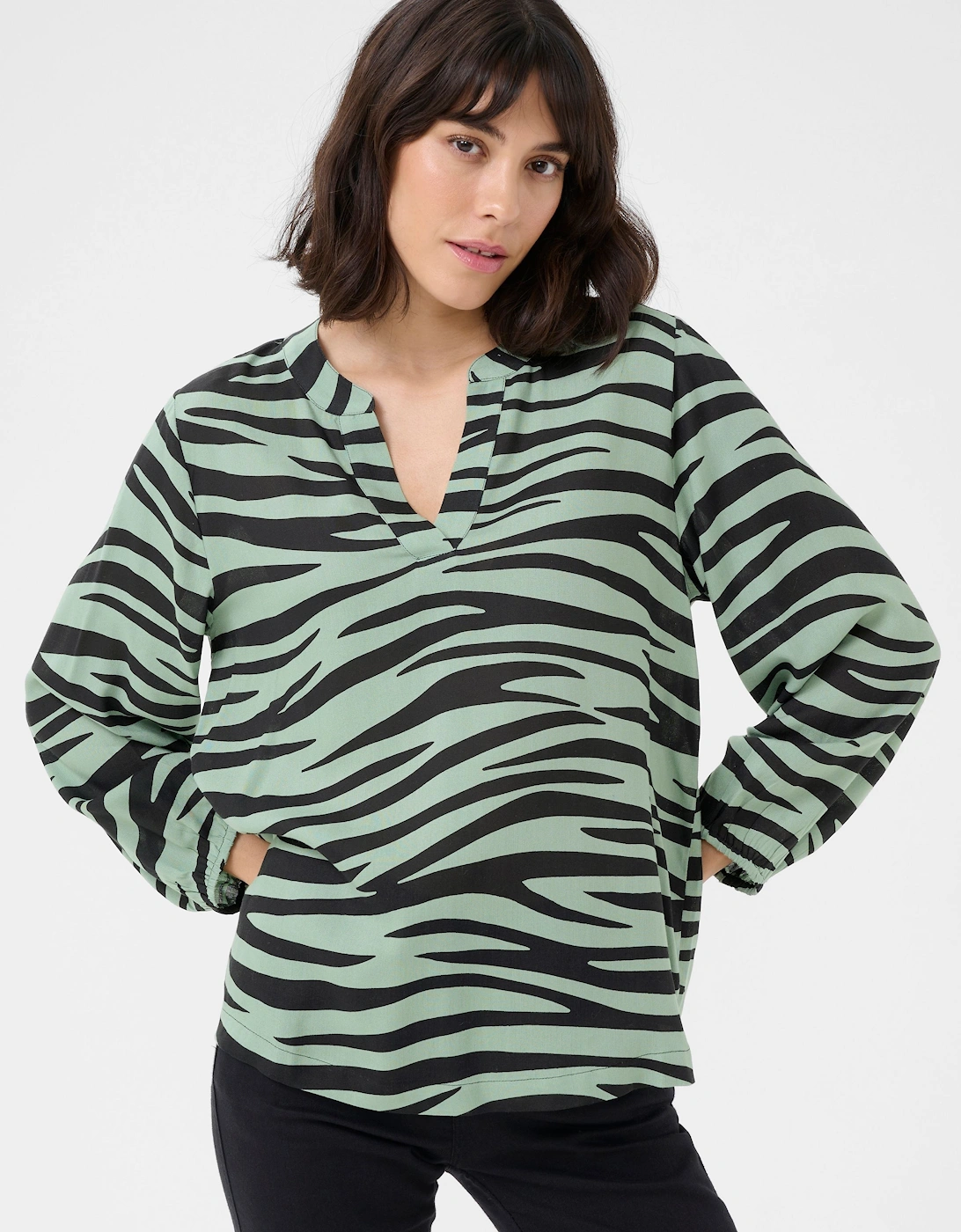 KAjanne V-notch Neck 3/4 Sleeve Blouse Animal Print, 2 of 1