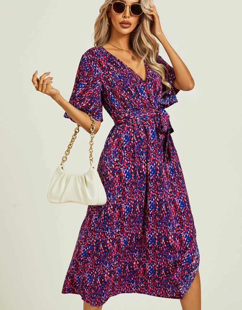 Angel Sleeve Wrap Top Midi Dress