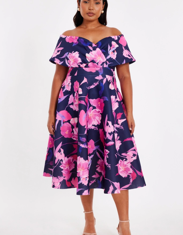 Navy Curve Floral Skater Dress