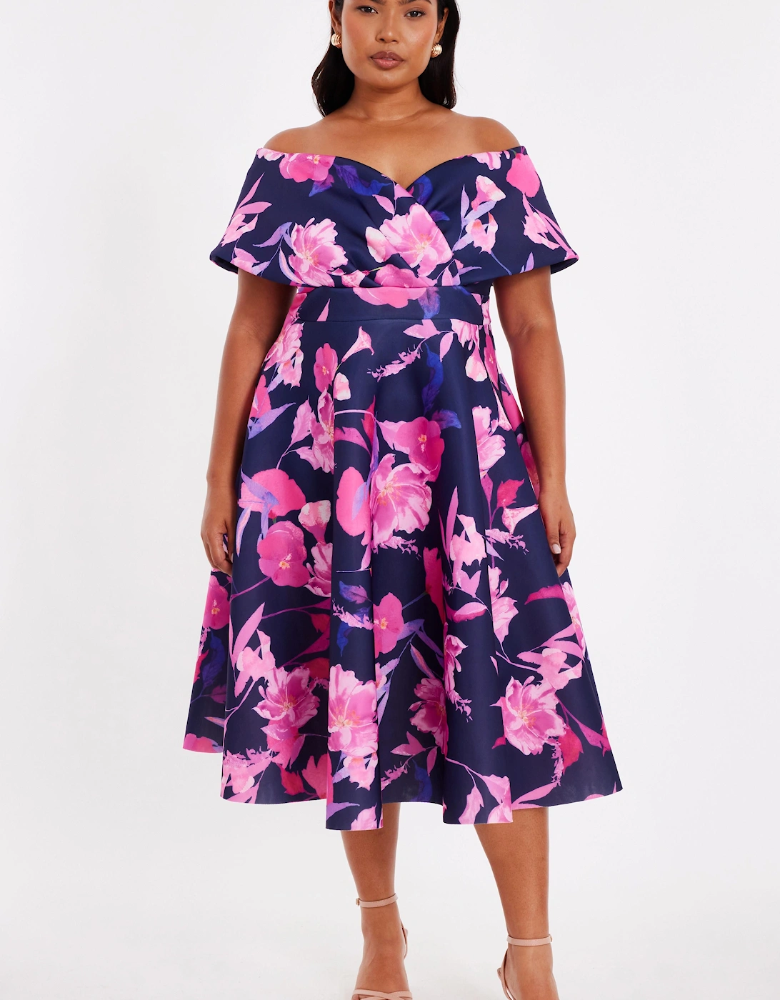 Navy Curve Floral Skater Dress, 2 of 1