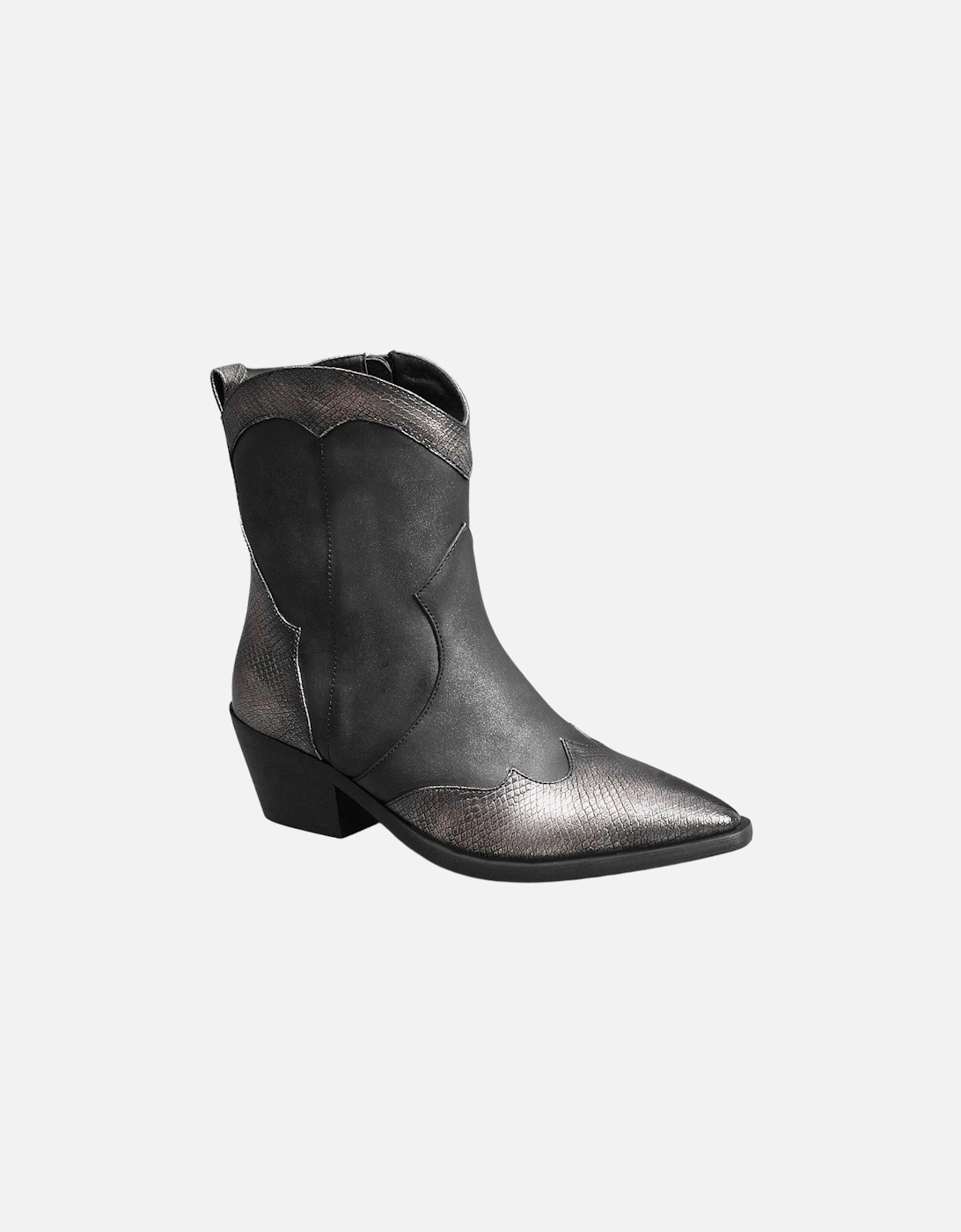 Cowboy Western Vintage Style Metalic Bronze Shinny Ankle Boots with Pointed Toe and Block Heel, 2 of 1