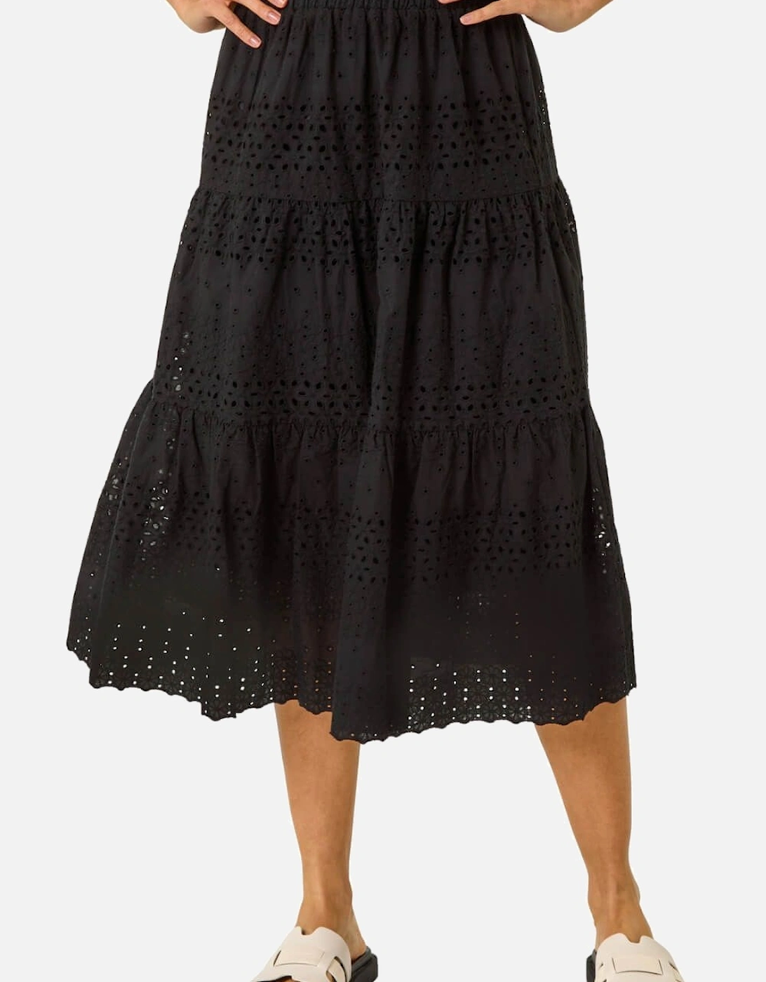 Broderie Cotton A-Line Midi Skirt, 2 of 1