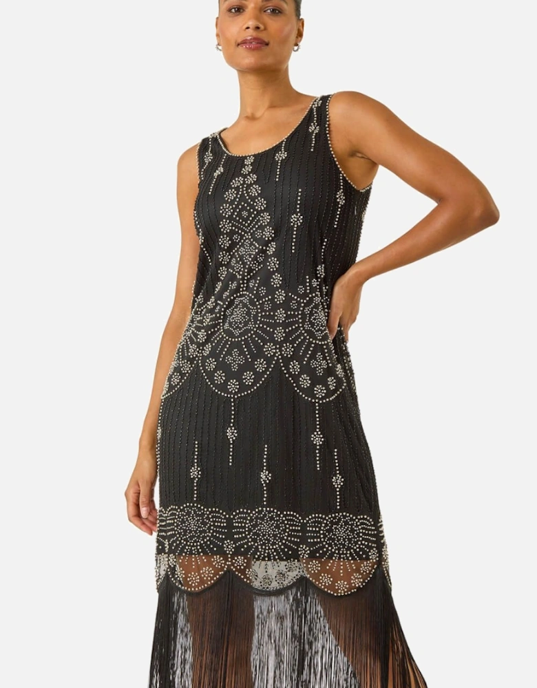 Sequin Fringe Detail Midi Dress