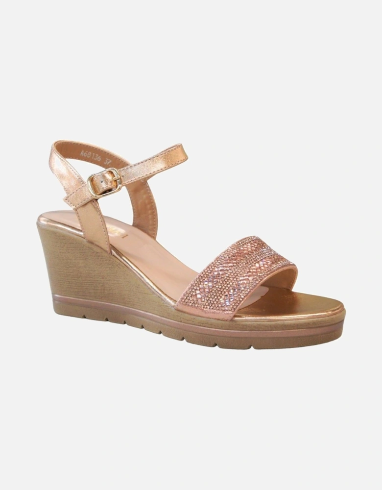 Shiny Sparkling Diamante with Buckle Closure Platform Wedge Sandals