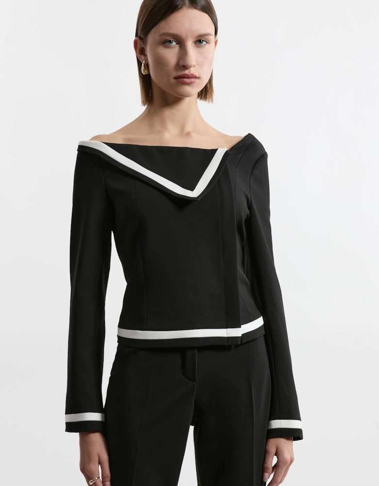 Petite Compact Stretch Contrast Tipped Asymmetric Jacket
