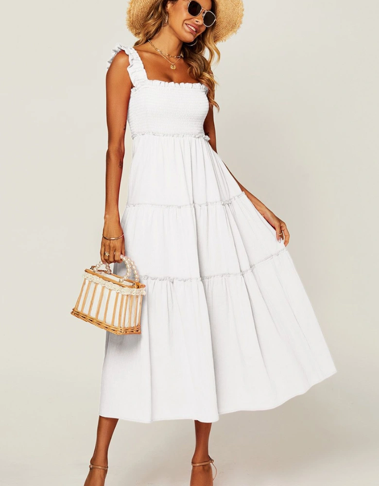 Hem Detail Tiered Maxi Dress In Light Blue