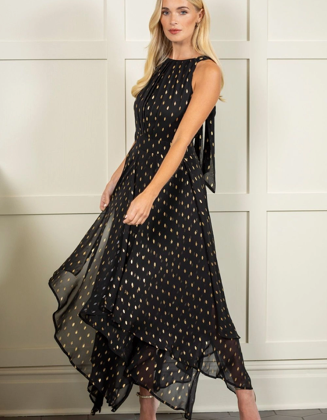 Foil Printed Layered Chiffon Maxi Dress, 2 of 1