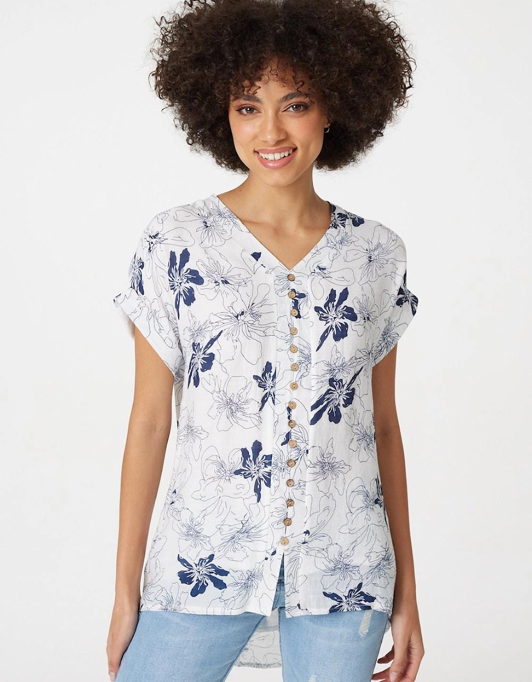Floral Button Front Detail Blouse, 2 of 1