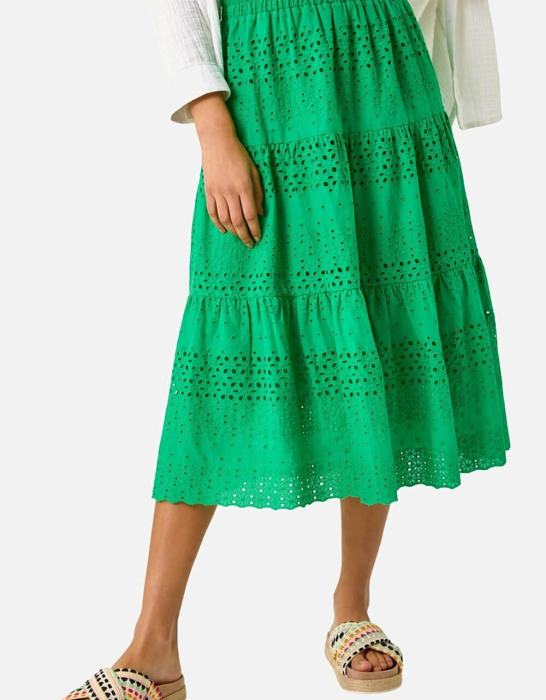 Broderie Cotton A-Line Midi Skirt, 2 of 1