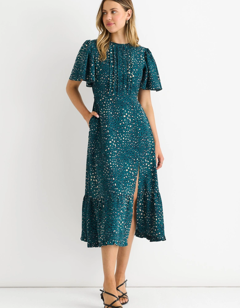 Green Animal Print Smock Oversized Tiered Midi Dress