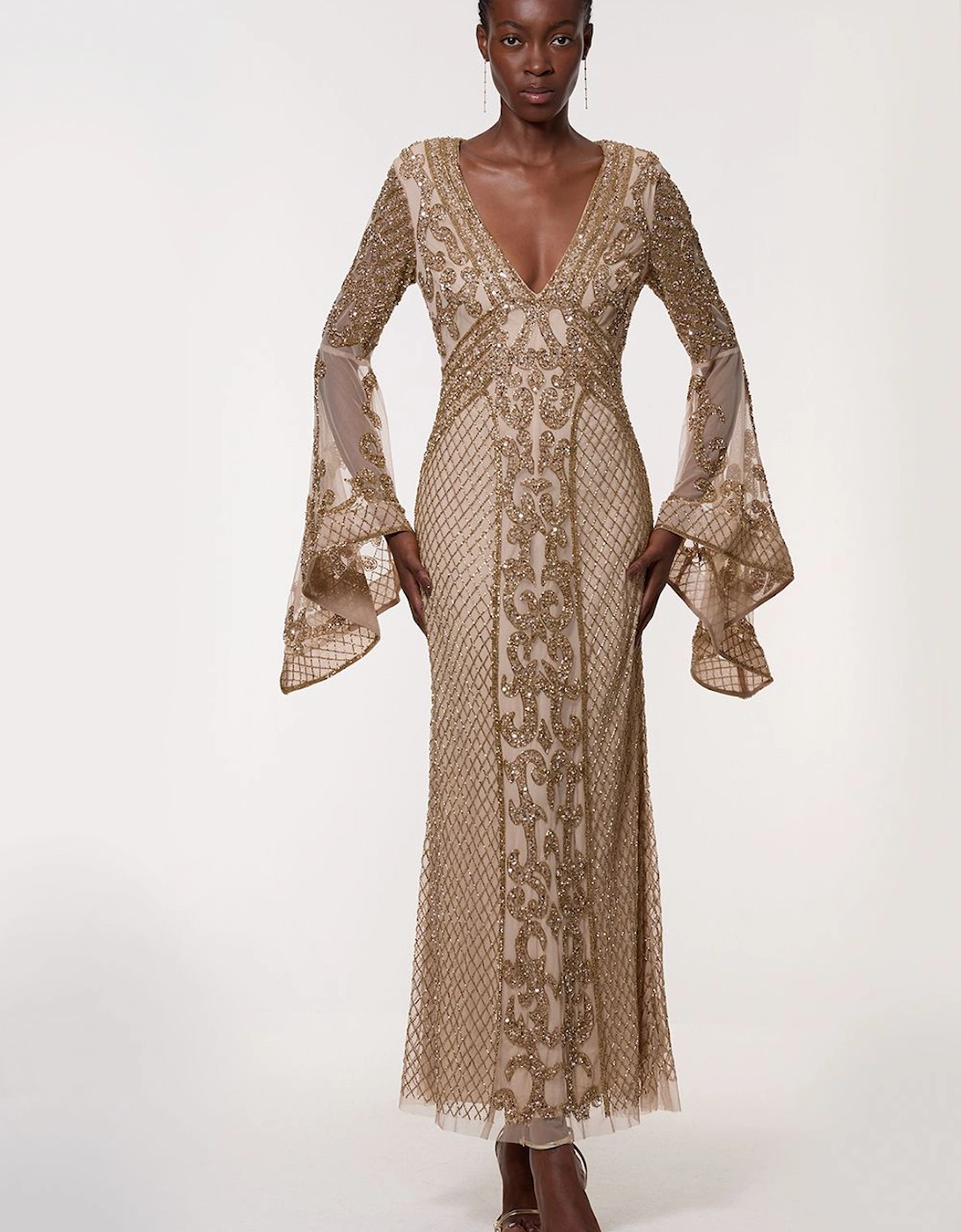 Premium Embellished Kimono Sleeve Beaded Woven Maxi Dress, 2 of 1