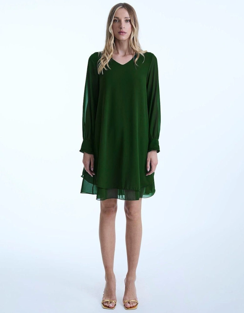 Long Sleeve Green Wave Hem Dress