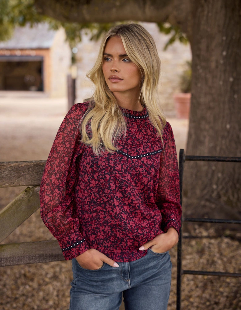 Petite Floral Stud Detail Blouse