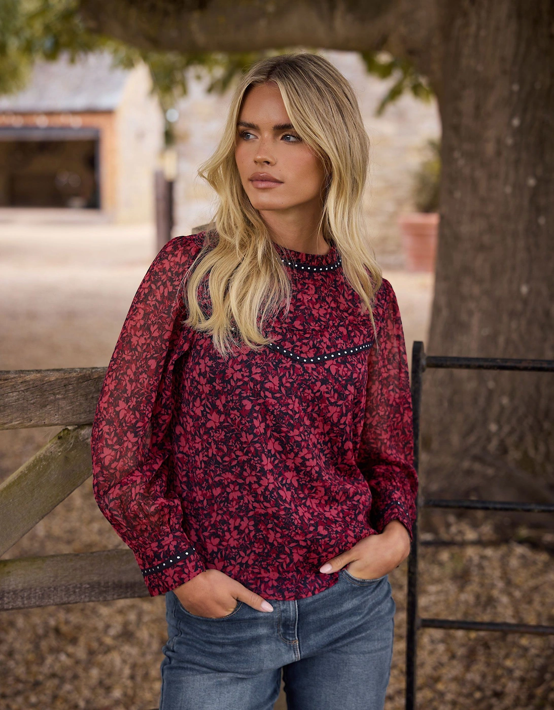 Petite Floral Stud Detail Blouse, 2 of 1