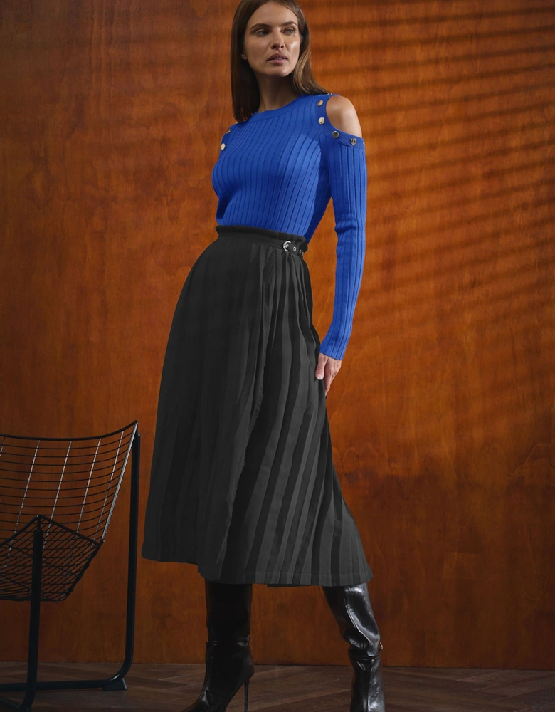Pleated Belt Buckle Maxi Skirt