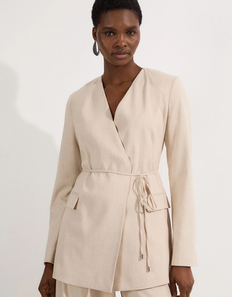 Petite Tailored Marl Tie Waist Blazer