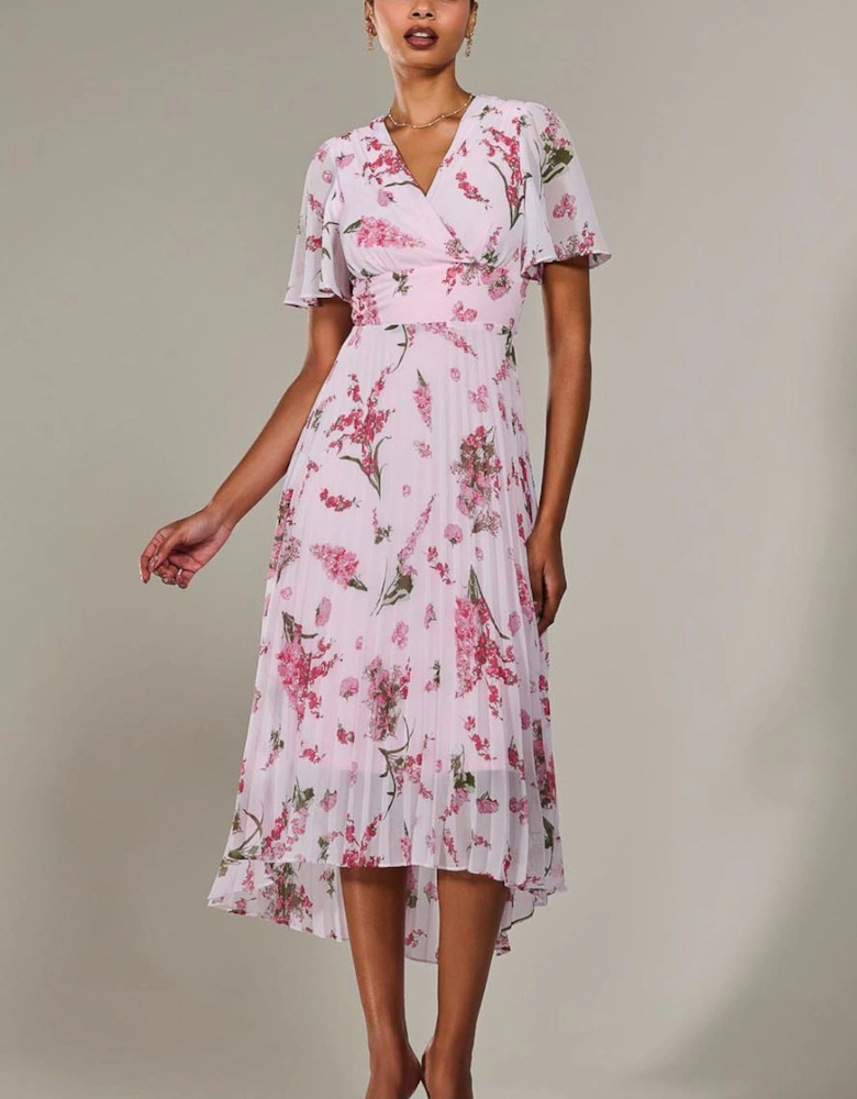 Angel Sleeve Pleated Chiffon Maxi Dress